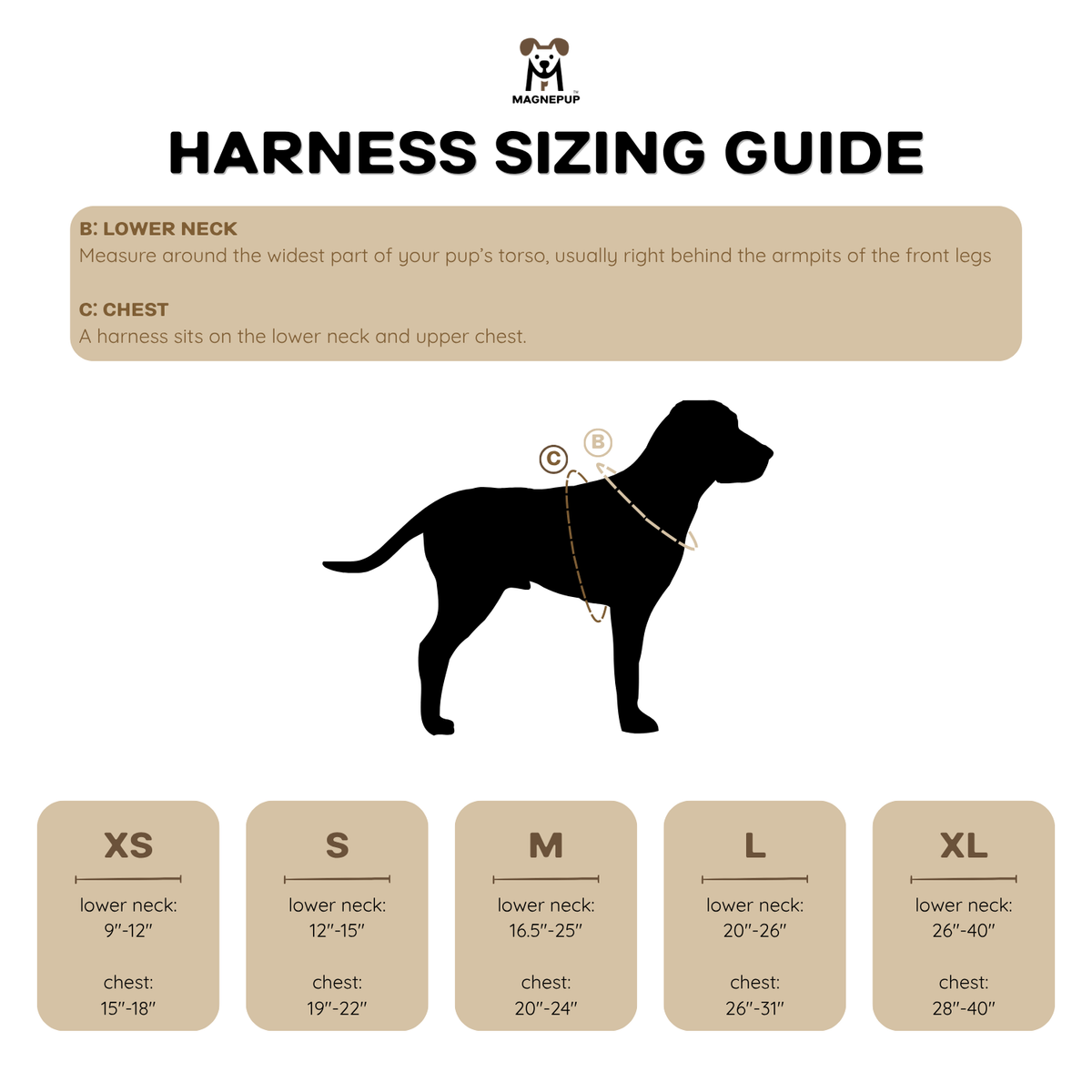MAGNEPUP harness sizing guide