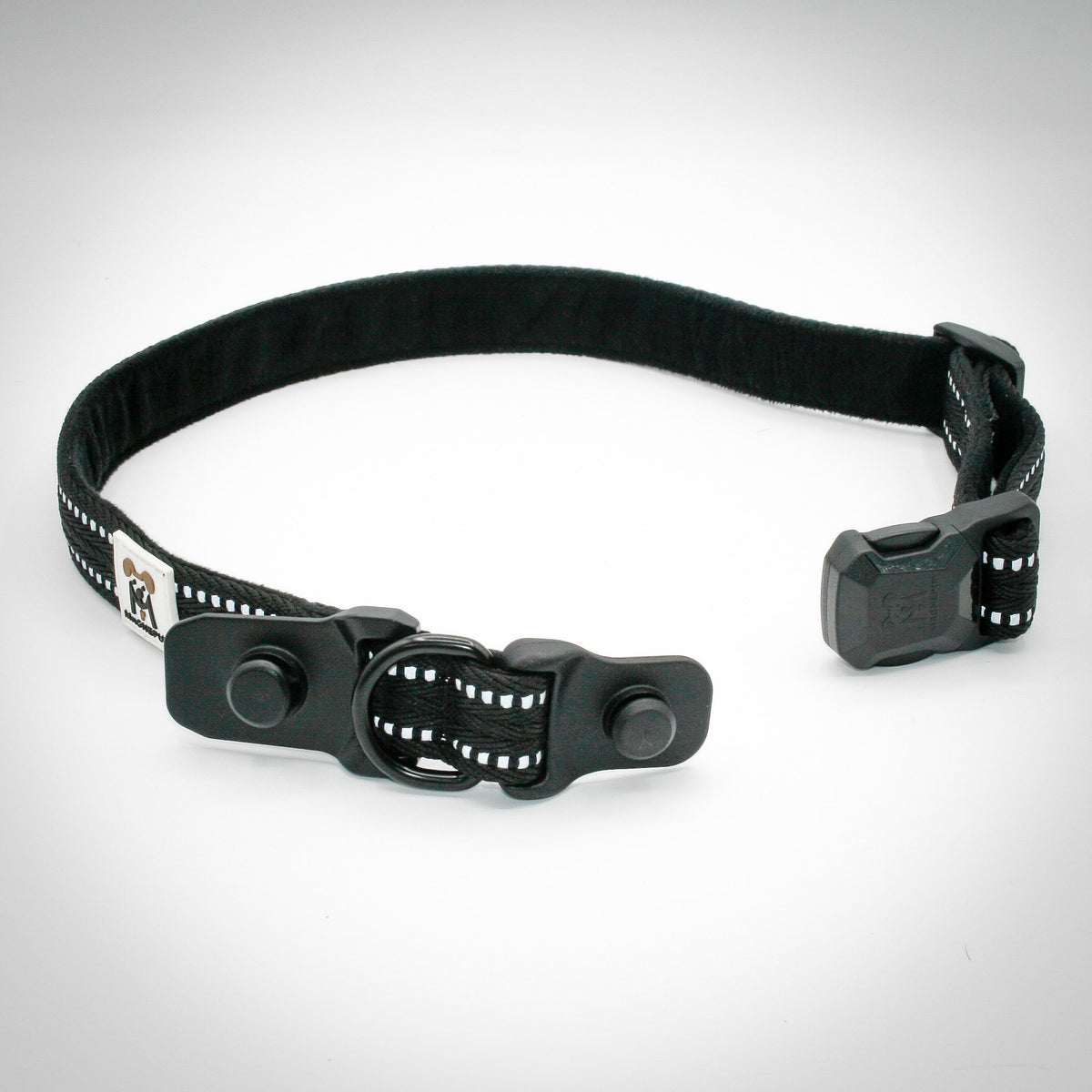 Onyx Black Standard collar — buckle open showing the locking post