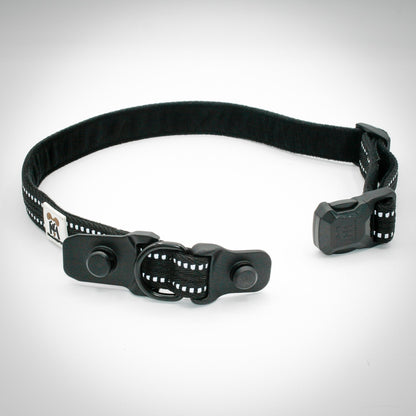 Onyx Black Standard collar — buckle open showing the locking post