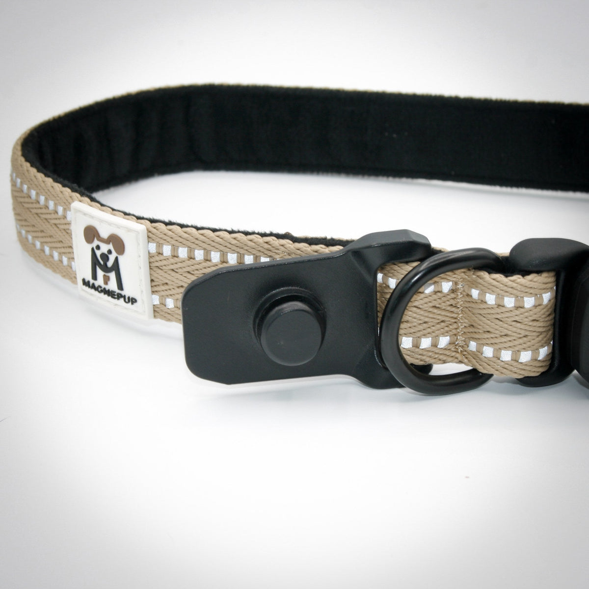 Desert Tan Standard leash clicked onto the Standard collar