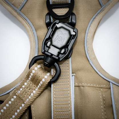 Desert Tan Standard leash clicked onto the Standard harness