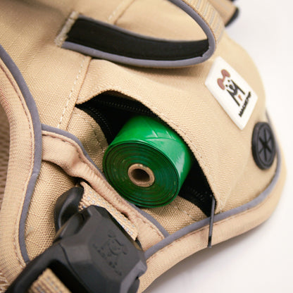 Waste bag roll pocket on the Desert Tan harness